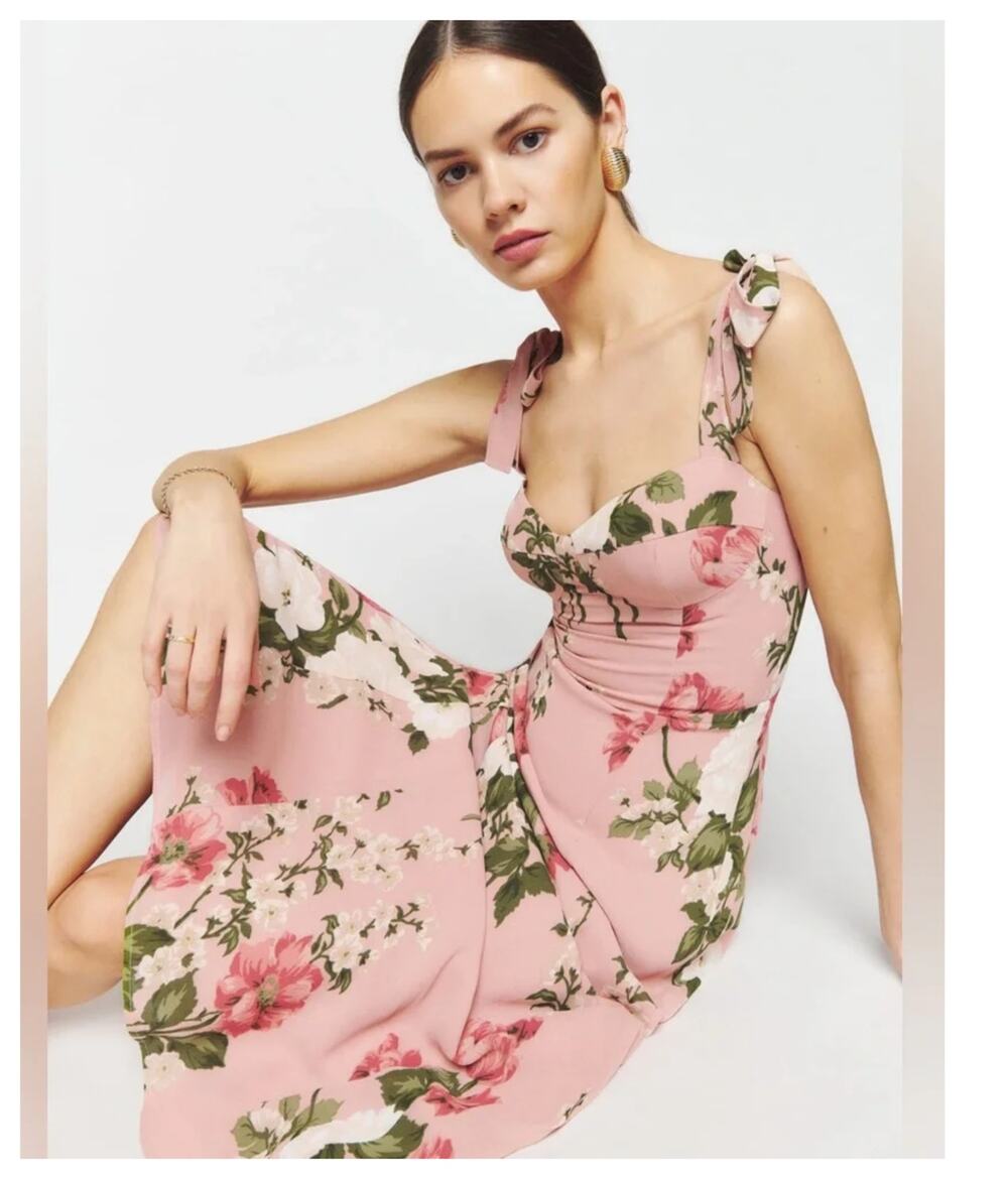NWT REFORMATION Nadira Tie Strap Dress In Rose Garden Size 6